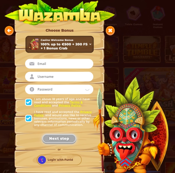 wazamba reg step 3